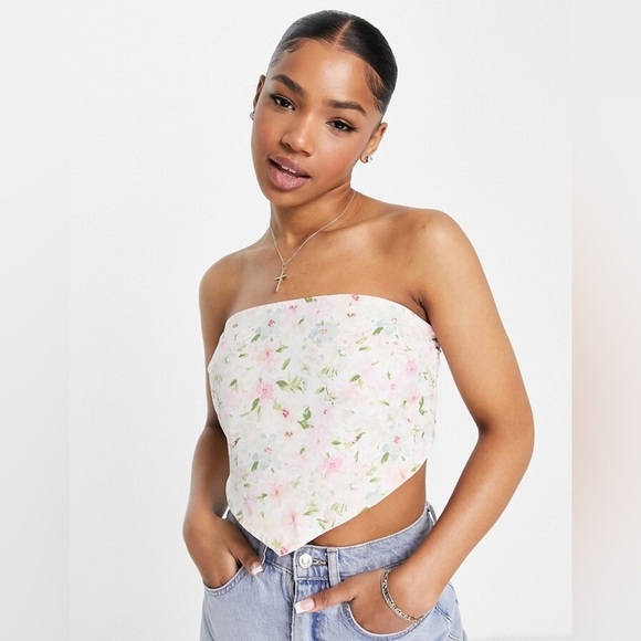 Abercrombie & Fitch Scarf Cami Top, S, Blue-Green Floral Print, Removable Straps - Picture 4 of 9